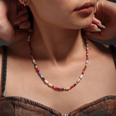 Jewelry Elegant Vacation Geometric 304 Stainless Steel Natural Freshwater Pearl 18K Gold Plated Beaded Necklace