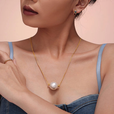 Elegant Luxurious Baroque Style Geometric 18K Gold Plated Imitation Pearl Titanium Steel  Pendant Necklace