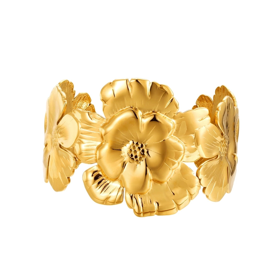 IG Style Streetwear Oversized Flower 304 Stainless Steel 18K Gold Plated Wide Bracelet In Bulk