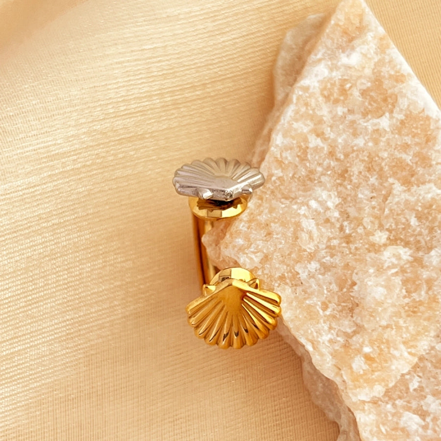 Jewelry Marine Style Shell 201 Stainless Steel 18K Gold Plated Hollow Out Open Rings