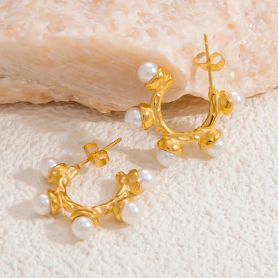 1 Pair Elegant Solid Color Plating Inlay 304 Stainless Steel Pearl 18K Gold Plated Earrings Ear Studs