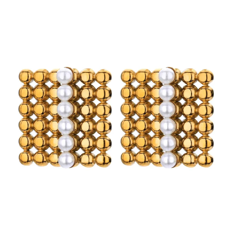 1 Pair IG Style Simple Style Geometric Copper Imitation Pearl 18K Gold Plated Ear Studs