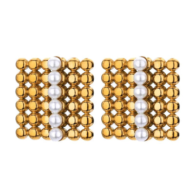 1 Pair IG Style Simple Style Geometric Copper Imitation Pearl 18K Gold Plated Ear Studs
