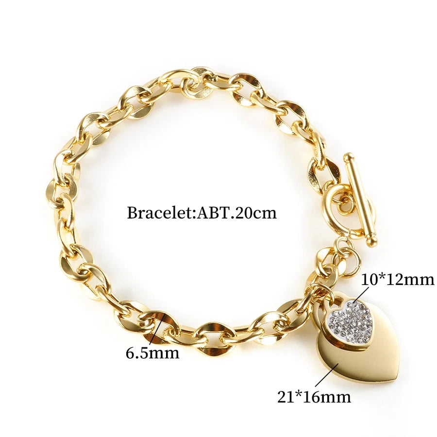 Jewelry Elegant Simple Style Heart Shape 304 Stainless Steel Plating Bracelets Earrings Necklace