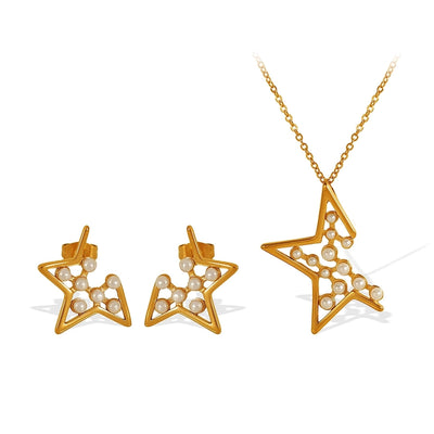 Jewelry IG Style Elegant French Style Star 304 Stainless Steel Artificial Pearls 18K Gold Plated Polishing Plating Inlay Jewelry Set