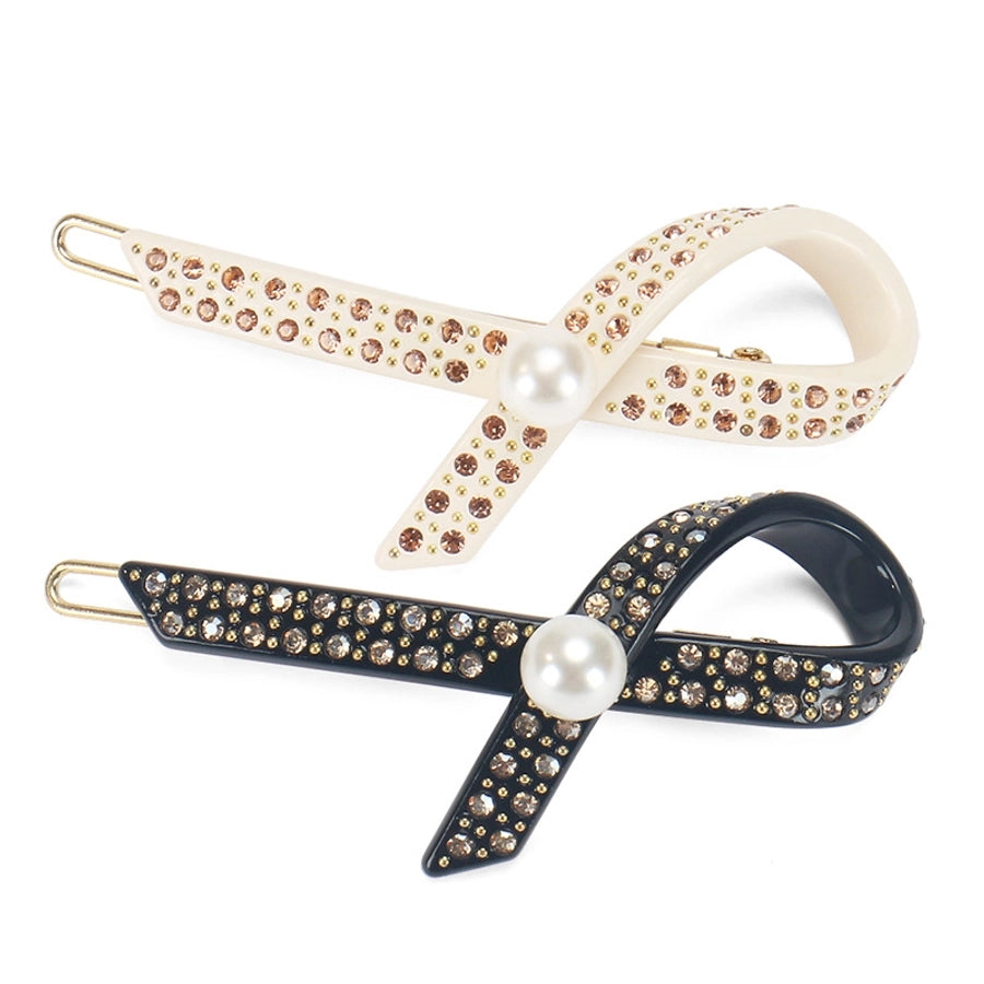 Women's Elegant Lady Streetwear Geometric Acetic acid sheets Criss Cross Rhinestones Hair Clip
