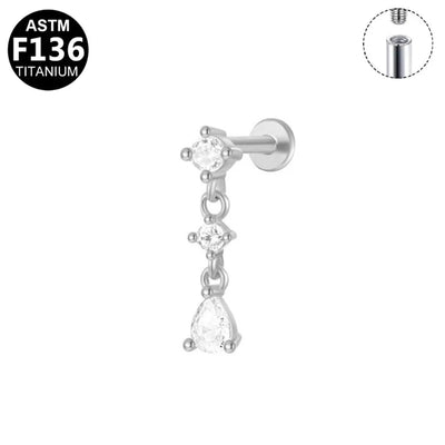 1 Piece Lip Rings Luxurious Classic Style Shiny Round Water Droplets Pure Titanium Titanium Alloy Zircon 14K Gold Plated White Gold Plated Lip Rings Ear Cartilage Rings & Studs