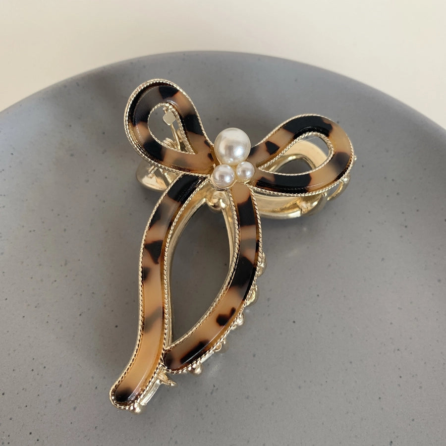 elegant geometric metal inlay artificial pearls hair claws