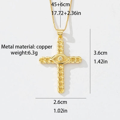 Copper box chain 18K Gold Plated Inlay Carving Cross Zircon Pendant Necklace