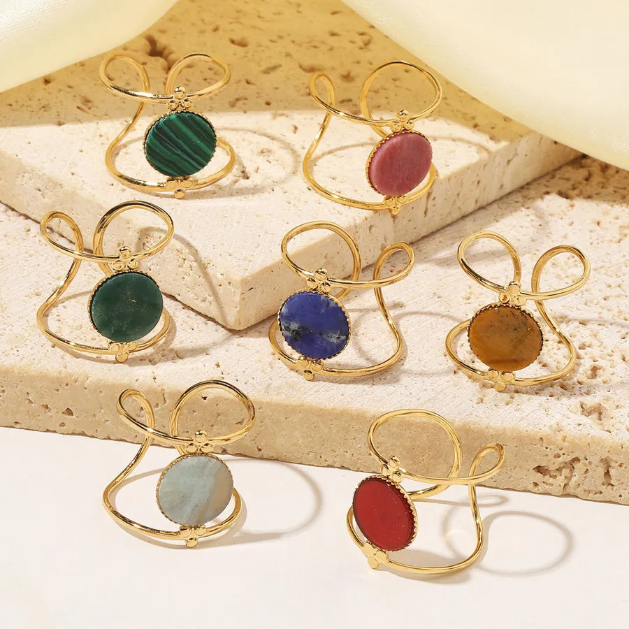 Wholesale Jewelry Vintage Style French Style Simple Style Geometric Titanium Steel Natural Stone Plating Open Rings