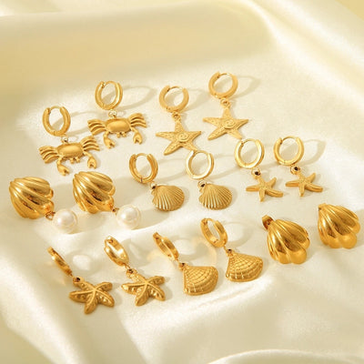 1 Pair IG Style French Style Starfish Crab Shell 304 Stainless Steel Titanium Steel 18K Gold Plated Drop Earrings Ear Studs