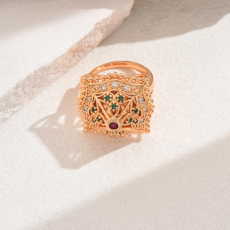 Copper Inlay Geometric Zircon Copper Rings