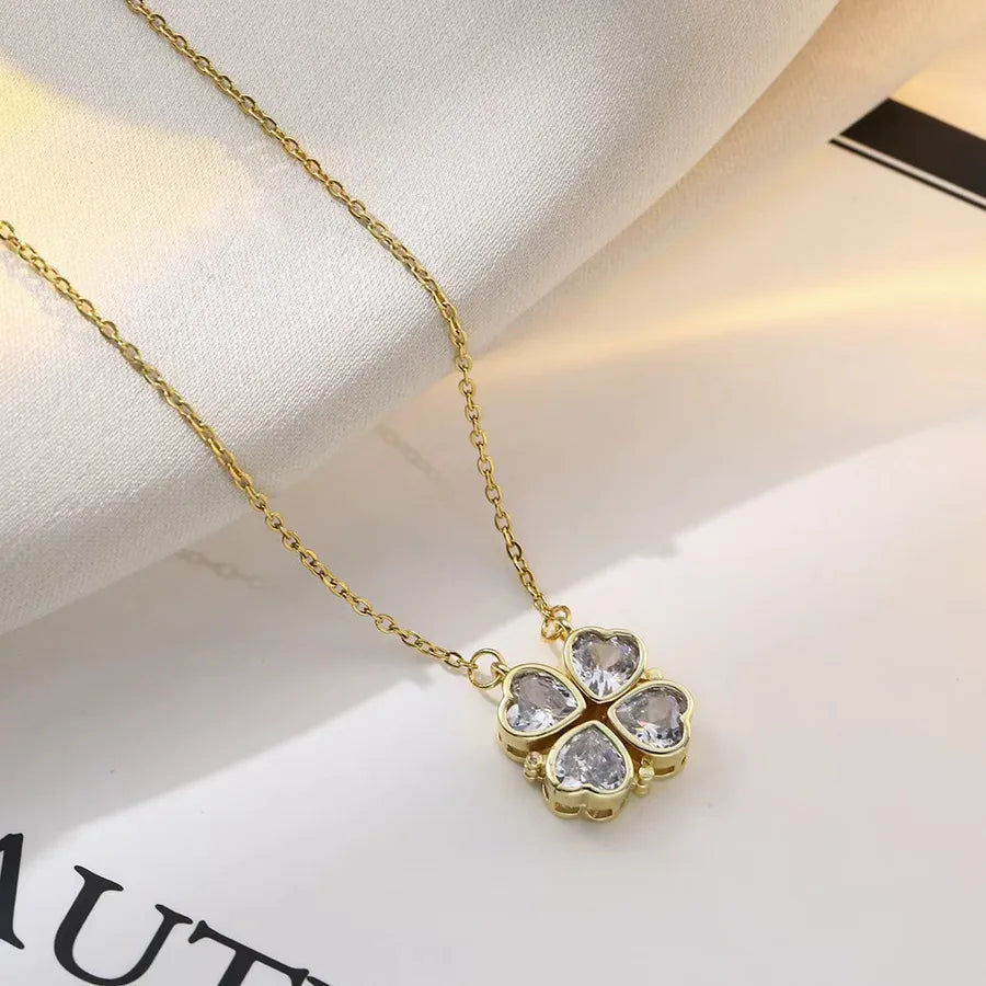 Wholesale Jewelry Vacation Classic Style Heart Shape Titanium Steel Zircon Inlay Pendant Necklace cable chain
