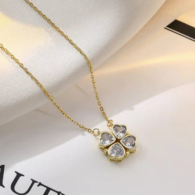 Wholesale Jewelry Vacation Classic Style Heart Shape Titanium Steel Zircon Inlay Pendant Necklace cable chain