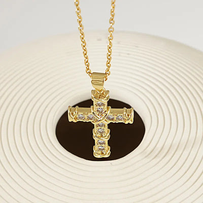 Stainless Steel 18K Gold Plated Simple Style Plating Inlay Cross Zircon