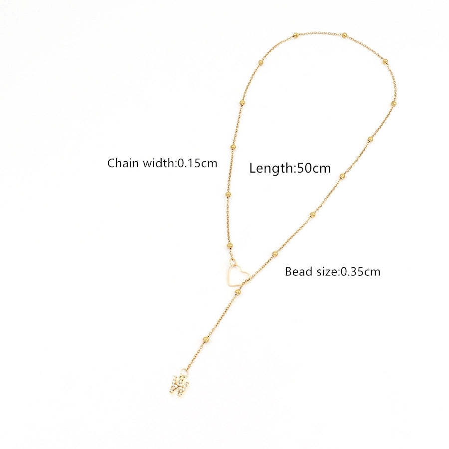 201 Stainless Steel Copper Inlay Letter Zircon Pendant Necklace