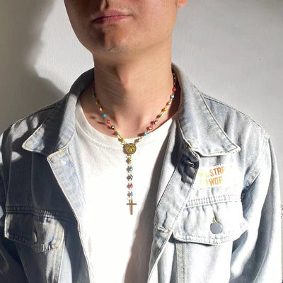 Jewelry Elegant Cross Devil's Eye Titanium Steel Enamel Pendant Necklace