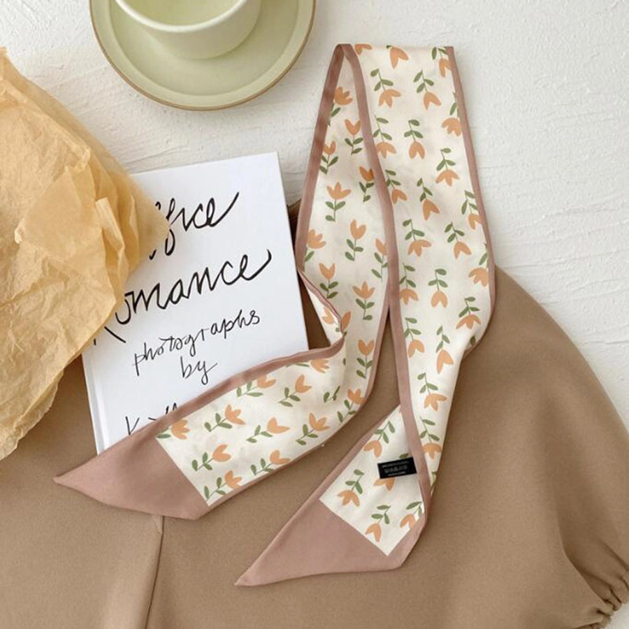 women's sweet letter plaid flower silk scarf printing hair band