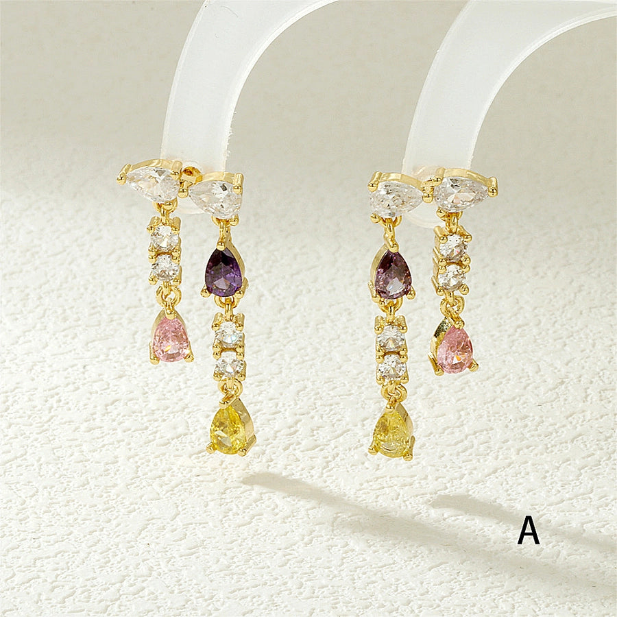 1 Pair IG Style Streetwear Commute Water Droplets Inlay Copper Zircon 18K Gold Plated Drop Earrings