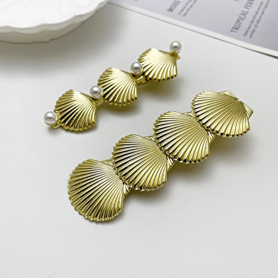 Women's Casual Marine Style Shell Metal Inlay Pearl Hair Clip