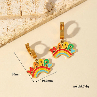 Jewelry Cute Sweet Letter Rainbow Flower 304 Stainless Steel Imitation Pearl Turquoise 18K Gold Plated Enamel Plating Inlay Multi Charms Bracelet Multi Charms Necklace Earrings