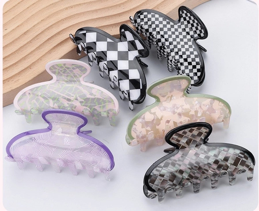 simple style checkered acetic acid sheets hair claws 1 piece