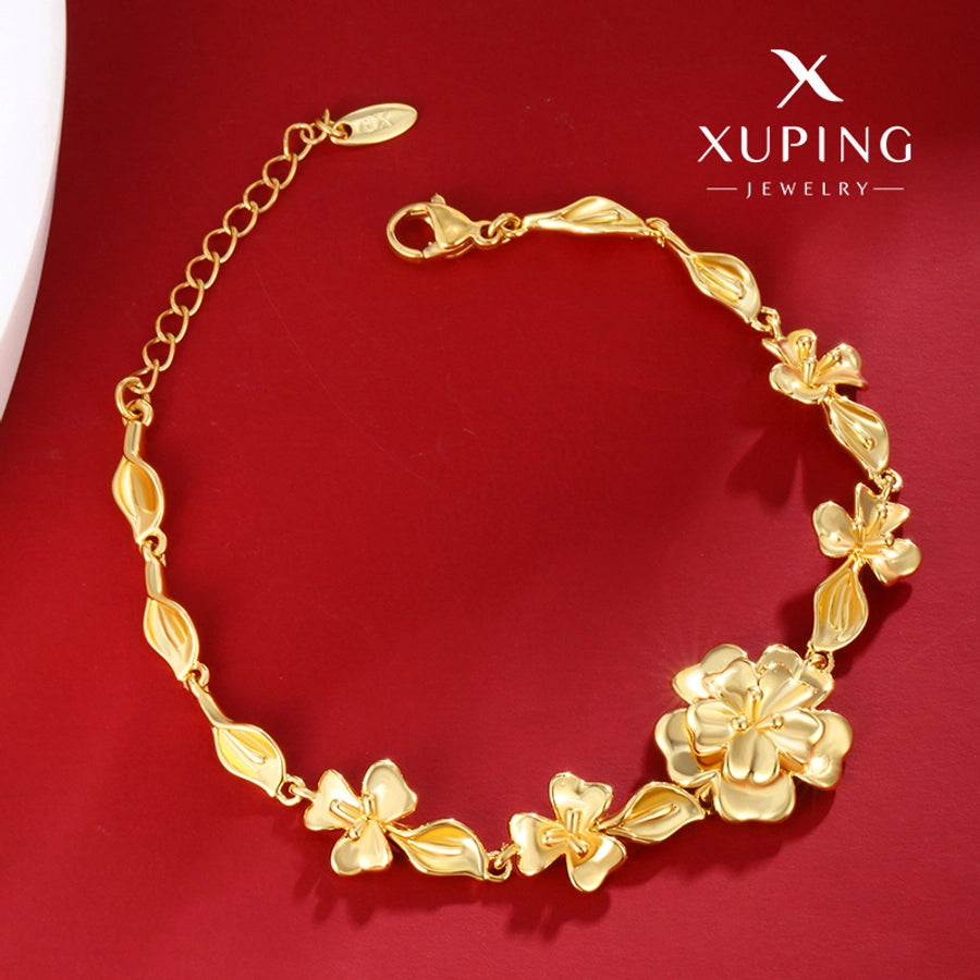 Jewelry Elegant Retro Flower Copper 18K Gold Plated Plating Bracelets