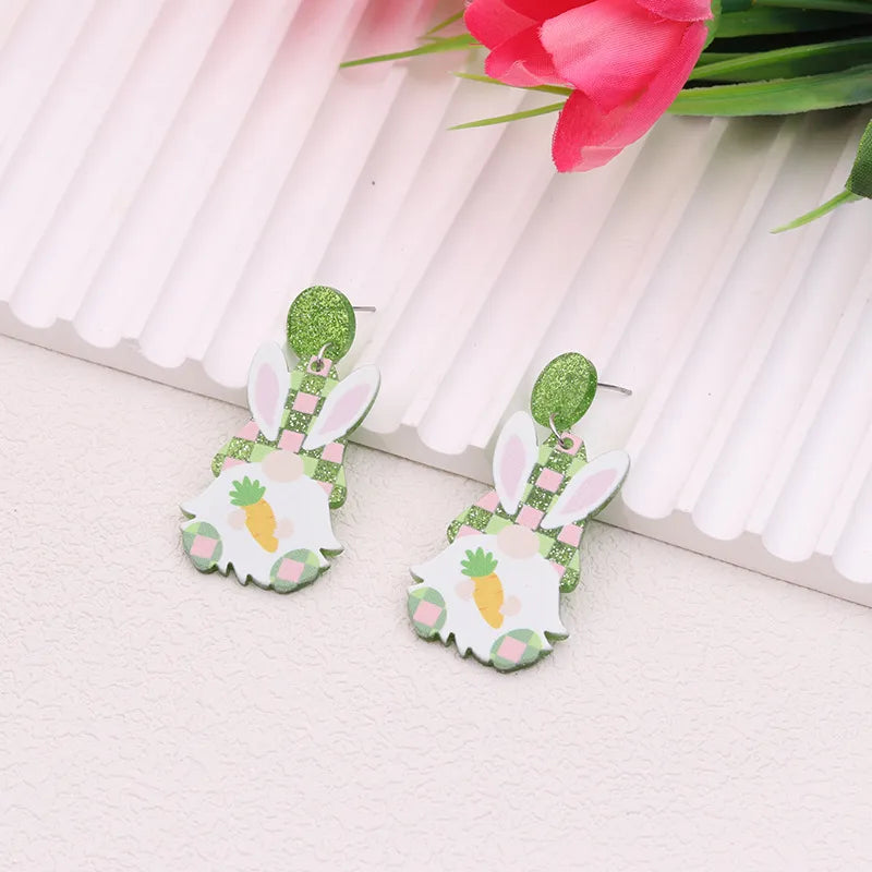 1 Pair Sweet Rabbit Colorful Egg Arylic Drop Earrings