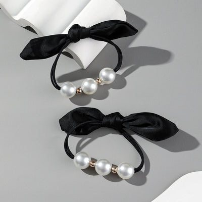 Women's Casual Classic Style Korean Style Bunny Ears Artificial Pearl Cloth rubber band Hair Tie
