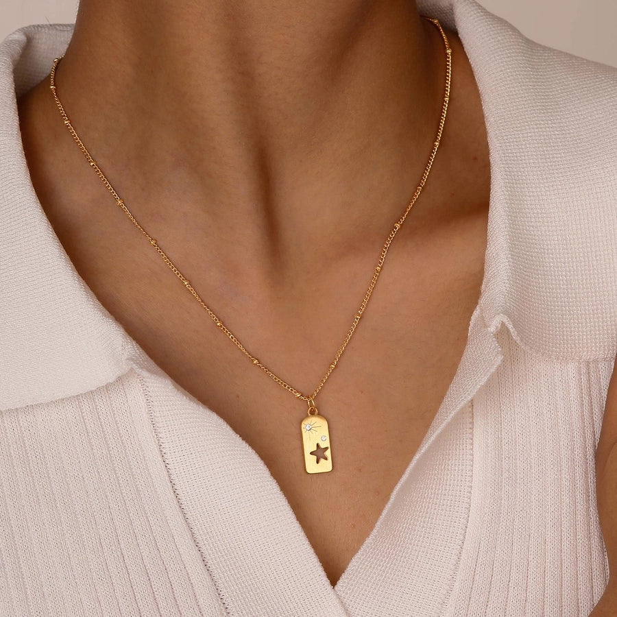 Jewelry IG Style Simple Style Geometric Star 201 Stainless Steel Zircon 18K Gold Plated Hollow Out Inlay Pendant Necklace