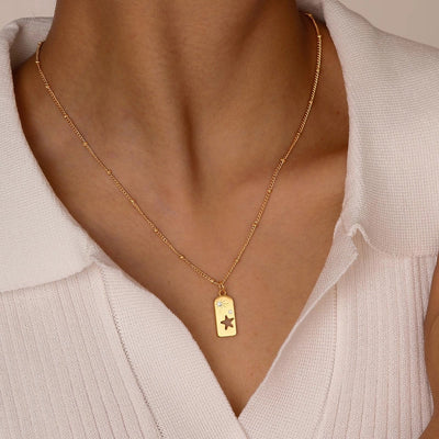 Jewelry IG Style Simple Style Geometric Star 201 Stainless Steel Zircon 18K Gold Plated Hollow Out Inlay Pendant Necklace