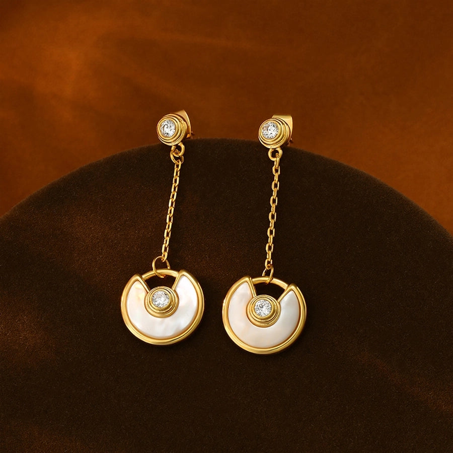1 Pair Retro French Style Round Heart Shape Copper Zircon 18K Gold Plated Drop Earrings