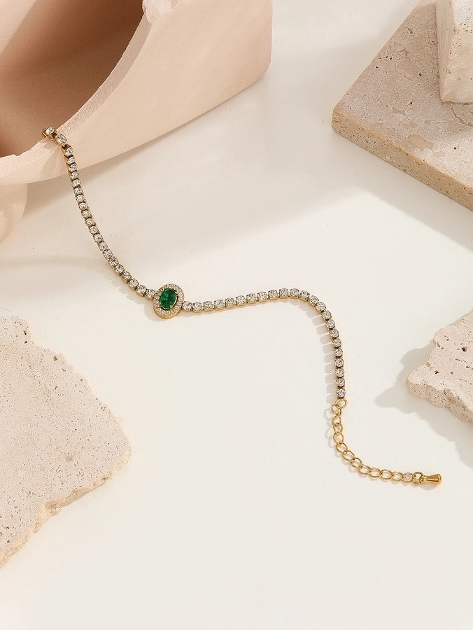 Elegant Lady Streetwear Oval Heart Shape Titanium Steel 18K Gold Plated Artificial Crystal Bracelets In Bulk