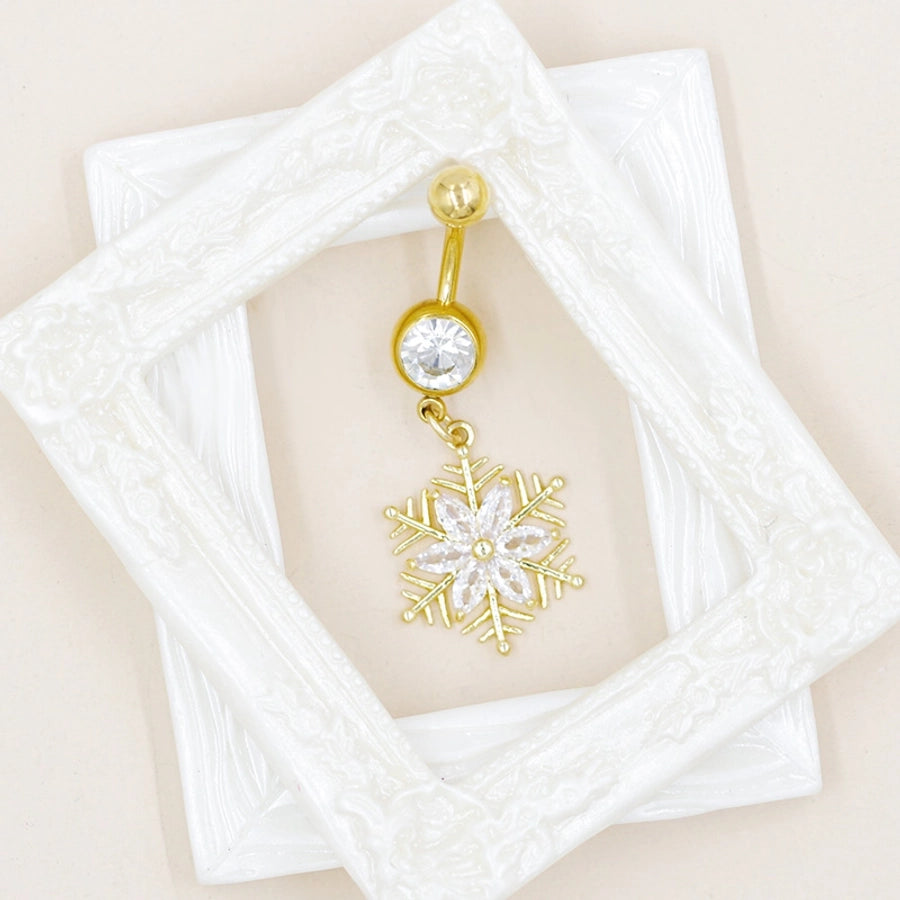 1 Piece Belly Rings Sexy Classic Style Snowflake 316 Stainless Steel  Alloy Plating Rhinestones Glass 18K Gold Plated White Gold Plated