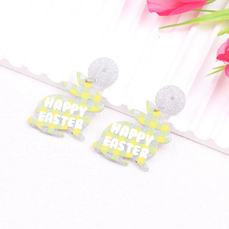 1 Pair Sweet Rabbit Colorful Egg Arylic Drop Earrings