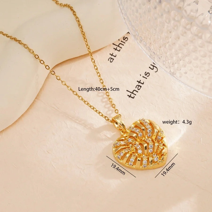 Jewelry Simple Style Heart Shape 304 Stainless Steel Copper Zircon Gold Plated Plating Inlay Pendant Necklace