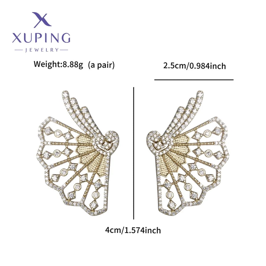 1 Pair XUPING Sweet Artistic Sector Plating Copper Artificial Gemstones 18K Gold Plated Ear Studs