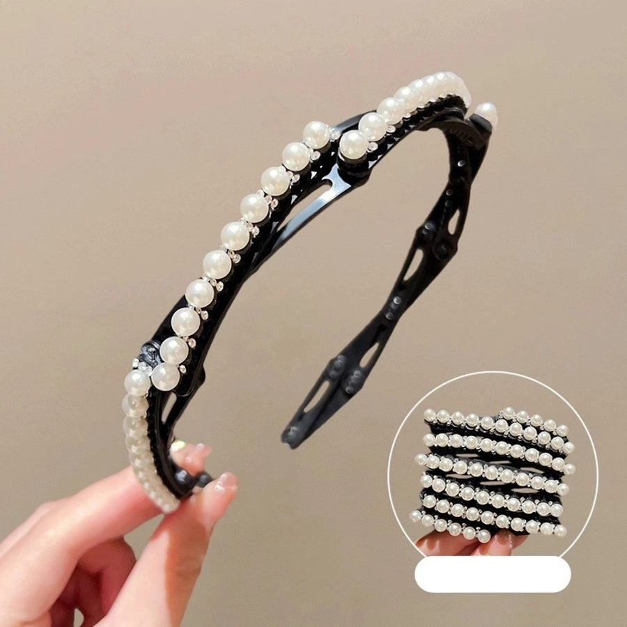 Women's Sweet Shiny Flower Arylic Inlay Rhinestones Pearl Hair Band