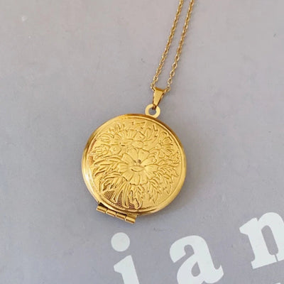 Jewelry IG Style Round Flower 316 Stainless Steel  18K Gold Plated Rose Gold Plated White Gold Plated Plating Locket Necklace