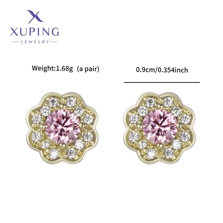 1 Pair XUPING Sweet Simple Style Flower Plating Copper Artificial Gemstones 18K Gold Plated Ear Studs