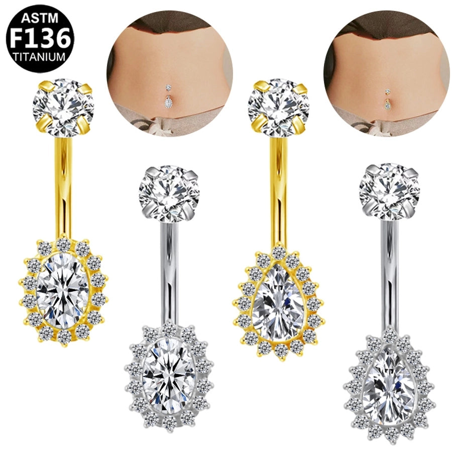 1 Piece Belly Rings Elegant Classic Style Shiny Oval Pure Titanium Titanium Alloy Zircon 14K Gold Plated White Gold Plated