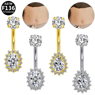 1 Piece Belly Rings Elegant Classic Style Shiny Oval Pure Titanium Titanium Alloy Zircon 14K Gold Plated White Gold Plated