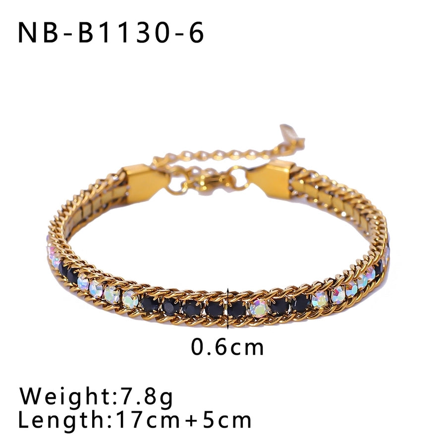 IG Style Geometric 304 Stainless Steel 18K Gold Plated Zircon Tennis Chain Bracelets In Bulk