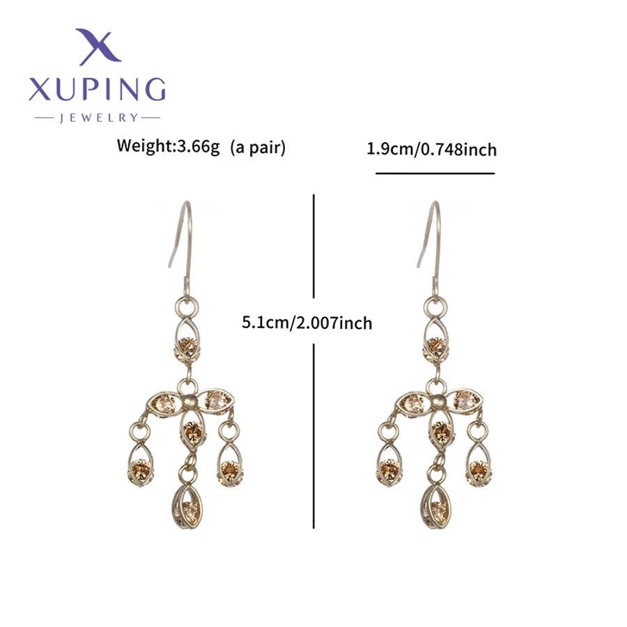 1 Pair Lady Sweet Geometric Tassel Plating Copper Artificial Gemstones 18K Gold Plated Drop Earrings