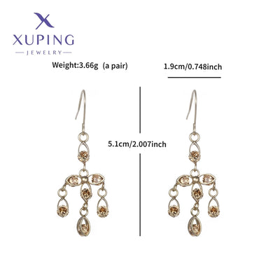 1 Pair Lady Sweet Geometric Tassel Plating Copper Artificial Gemstones 18K Gold Plated Drop Earrings