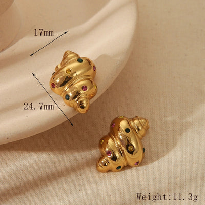 1 Pair Vintage Style Simple Style Conch Plating Inlay 304 Stainless Steel Zircon 18K Gold Plated Ear Studs
