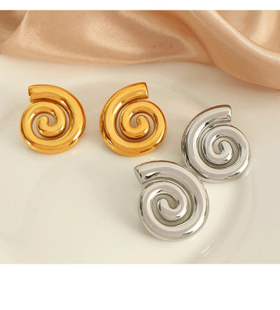 1 Pair Casual Retro Classic Style Swirl Pattern Polishing Plating 304 Stainless Steel 18K Gold Plated Ear Studs