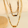 Jewelry IG Style Vintage Style Geometric 304 Stainless Steel Tiger Eye 18K Gold Plated Polishing Double Layer Necklaces