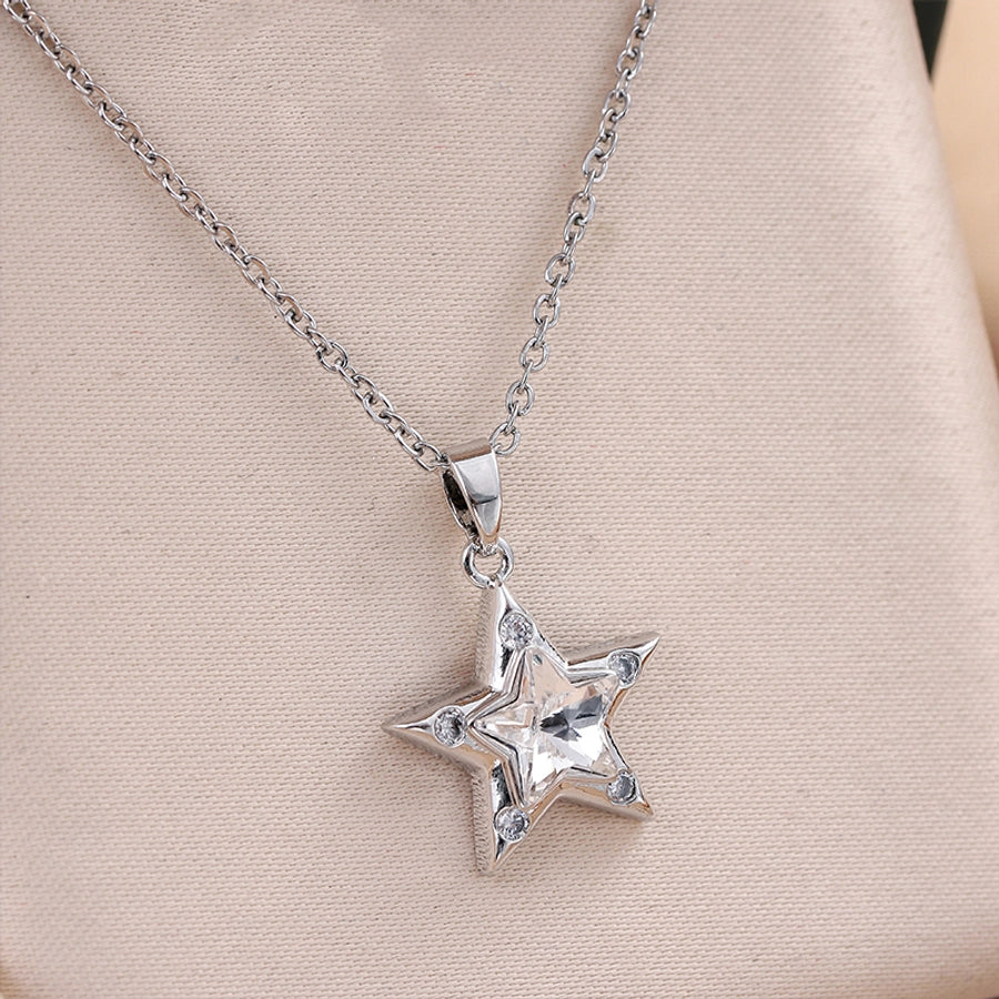 Jewelry Cute Queen Bridal Star 316 Stainless Steel  Copper Zircon 18K Gold Plated Inlay Pendant Necklace