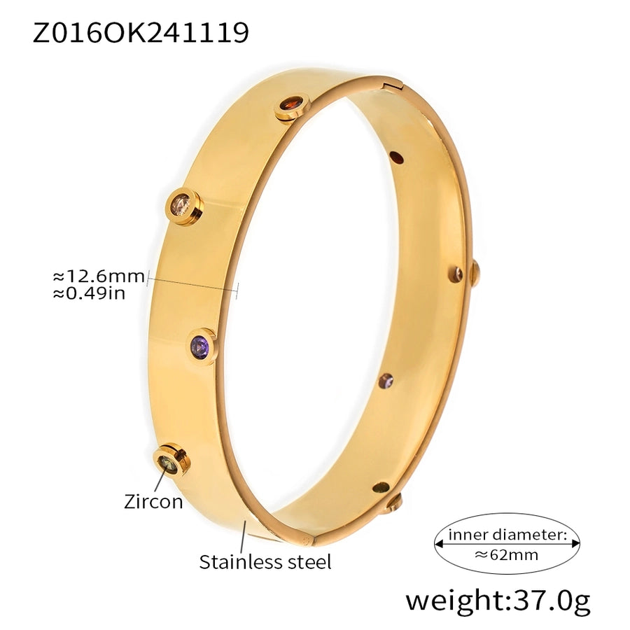 Elegant Glam Round 304 Stainless Steel 18K Gold Plated Zircon Bangle In Bulk
